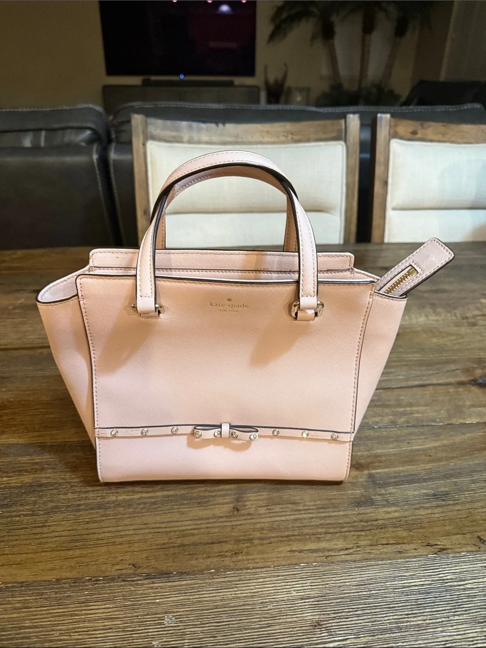 kate spade Blush Pink Leather Satchel with Bow Accent